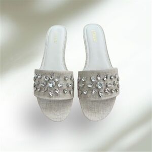 J. Crew Jewel Slide Sandals Flats Crystal Embellished, Color Gold, Size 8, NIB